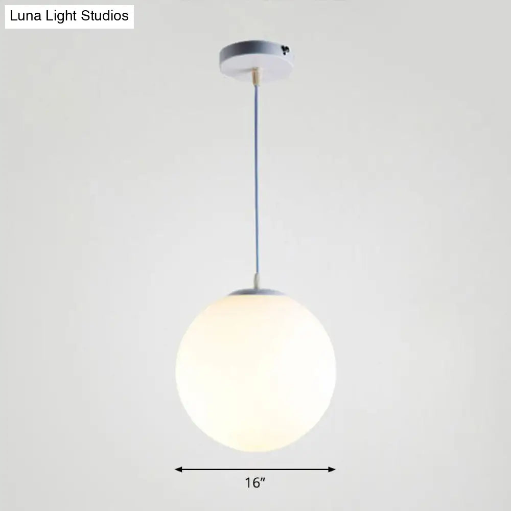 Minimalist Single Restaurant Ceiling Lamp With Opal Glass Shade White / 16