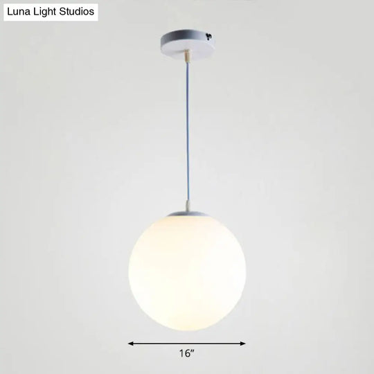 Minimalist Single Restaurant Ceiling Lamp With Opal Glass Shade White / 16