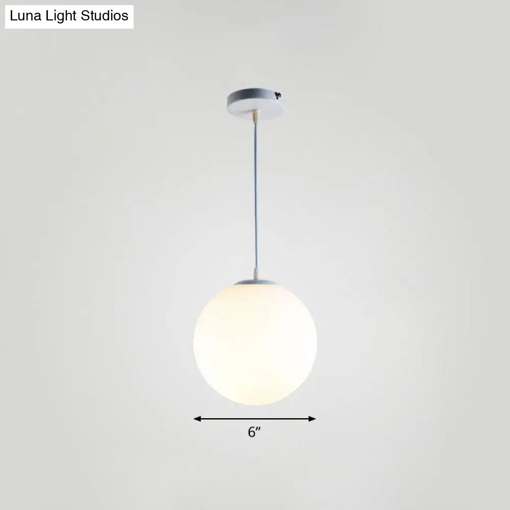 Minimalist Single Restaurant Ceiling Lamp With Opal Glass Shade White / 6