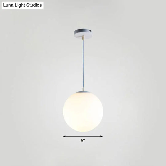 Minimalist Single Restaurant Ceiling Lamp With Opal Glass Shade White / 6