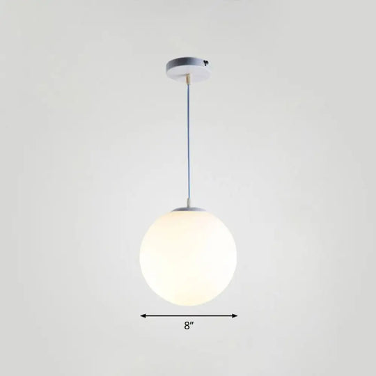 Minimalist White Sphere Opal Glass Ceiling Lamp For Single Restaurant / 8’