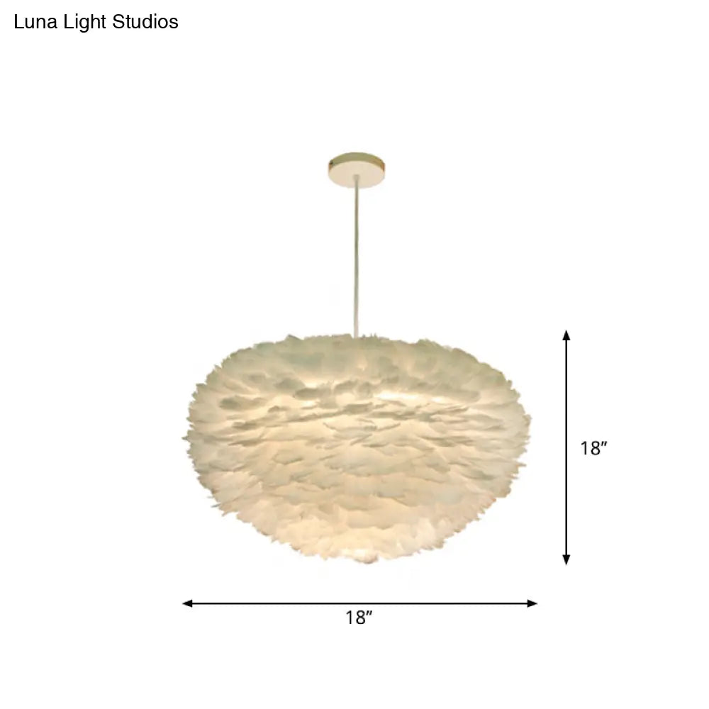 Minimalist White Sphere Pendulum Light - 14’/18’/21.5’ Wide 1-Head Feather Down Pendant