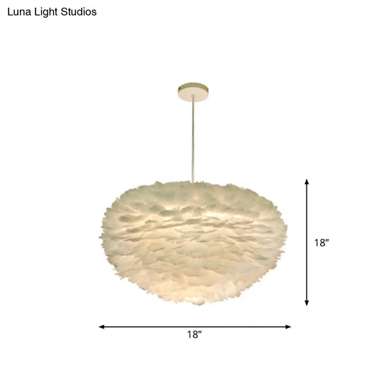 Minimalist White Sphere Pendulum Light - 14’/18’/21.5’ Wide 1-Head Feather Down Pendant