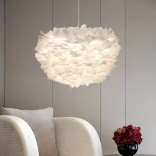 Minimalist White Sphere Pendulum Light - 14’/18’/21.5’ Wide 1-Head Feather Down Pendant / 14’