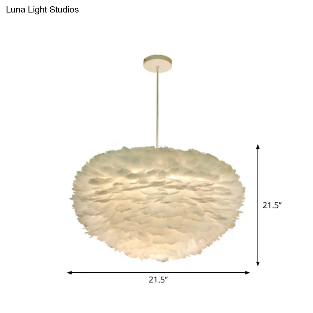 Minimalist White Sphere Pendulum Light - 14’/18’/21.5’ Wide 1-Head Feather Down Pendant