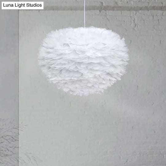 Minimalist White Sphere Pendulum Light - 14’/18’/21.5’ Wide 1-Head Feather Down Pendant