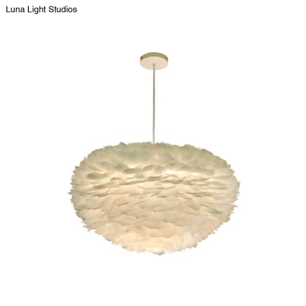 Minimalist White Sphere Pendulum Light - 14’/18’/21.5’ Wide 1-Head Feather Down Pendant