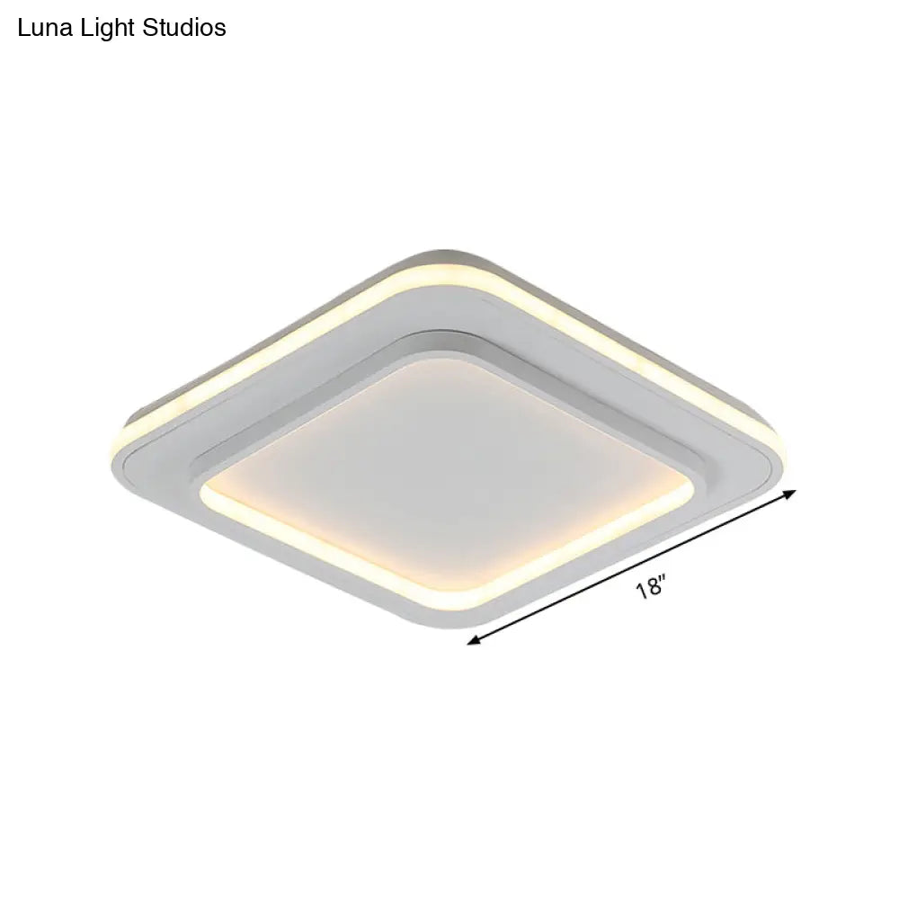 Minimalist White Square Flush Mount Led Ceiling Light Fixture - 18’/21.5’ Acrylic With Warm/White