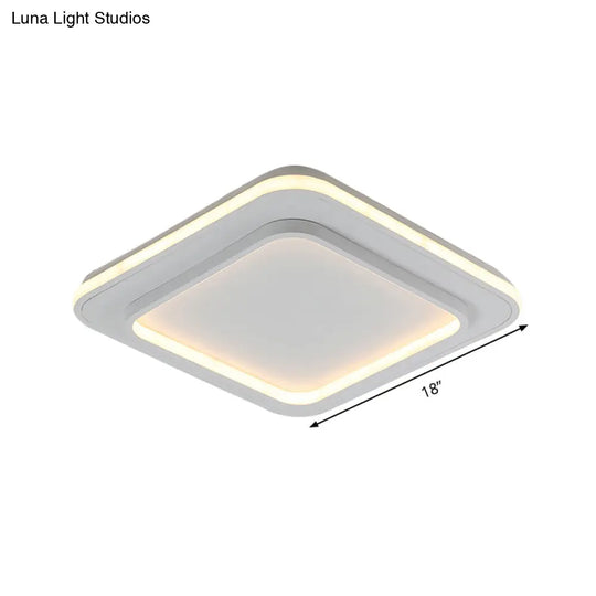 Minimalist White Square Flush Mount Led Ceiling Light Fixture - 18’/21.5’ Acrylic With Warm/White