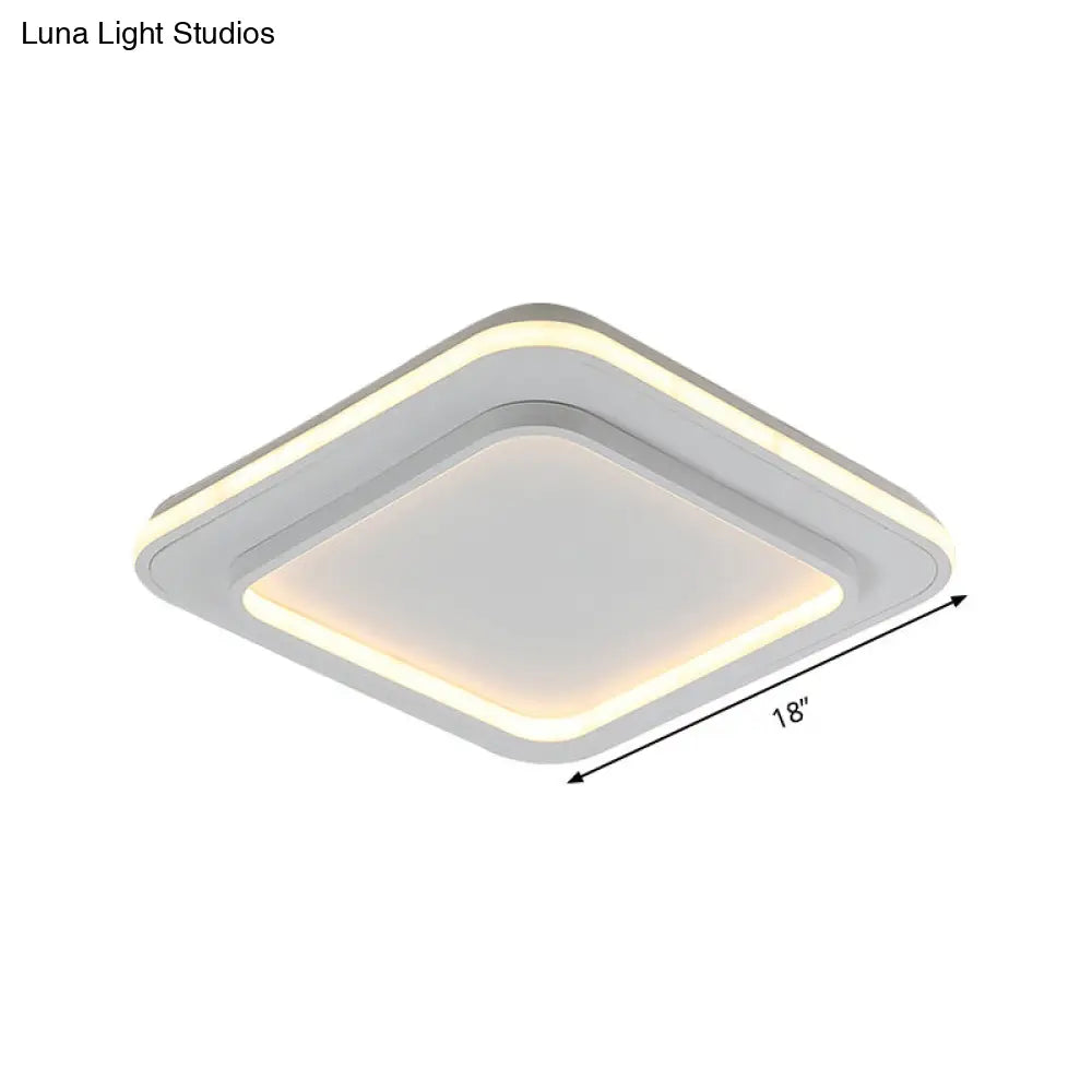 Minimalist White Square Flush Mount Led Ceiling Light Fixture - 18/21.5 Acrylic With Warm/White