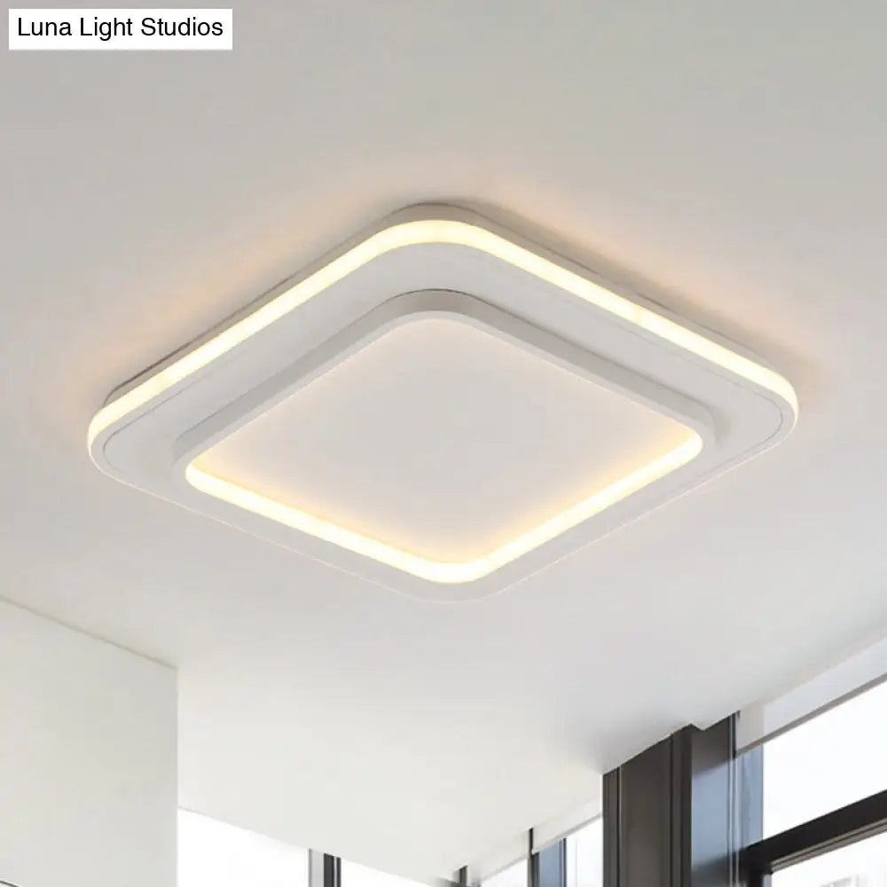 Minimalist White Square Flush Mount Led Ceiling Light Fixture - 18/21.5 Acrylic With Warm/White