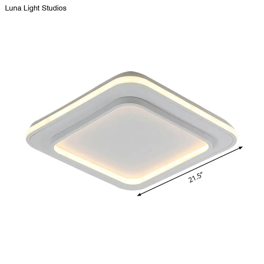 Minimalist White Square Flush Mount Led Ceiling Light Fixture - 18’/21.5’ Acrylic With Warm/White