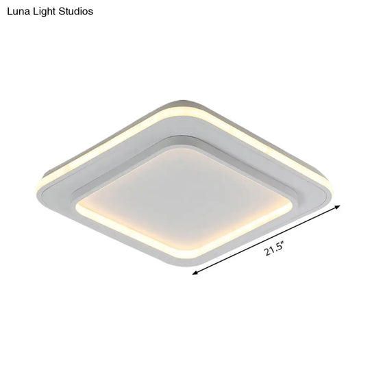 Minimalist White Square Flush Mount Led Ceiling Light Fixture - 18’/21.5’ Acrylic With Warm/White