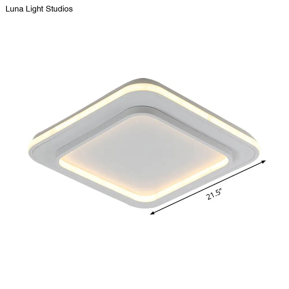 Minimalist White Square Flush Mount Led Ceiling Light Fixture - 18/21.5 Acrylic With Warm/White