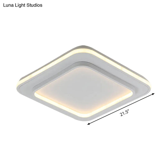 Minimalist White Square Flush Mount Led Ceiling Light Fixture - 18/21.5 Acrylic With Warm/White