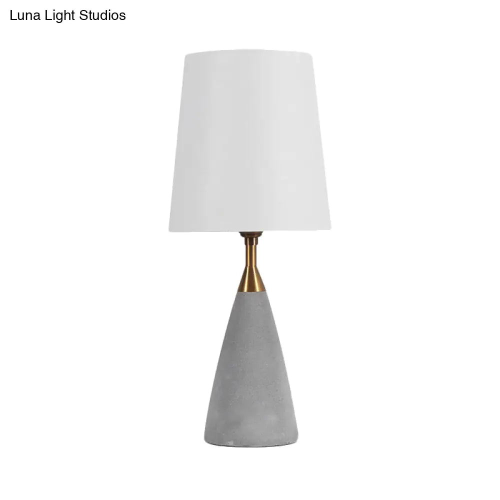 Minimalist White Table Lamp With Grey Cement Base - 1 Light Cone Fabric Shade