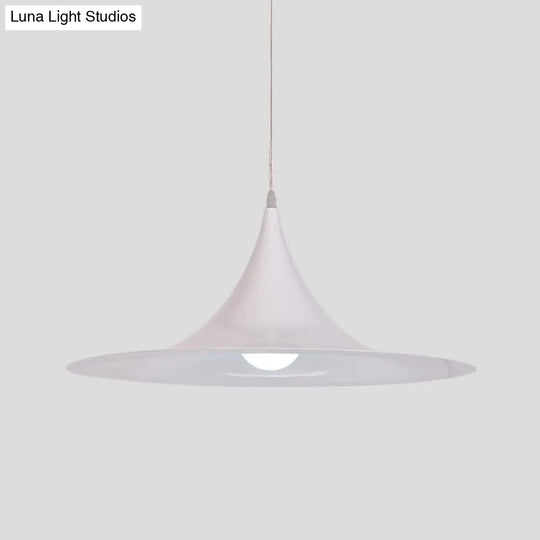 Minimalist White Trumpet Pendant Light – Aluminum 1 Bulb Hanging Ceiling For Dining Room