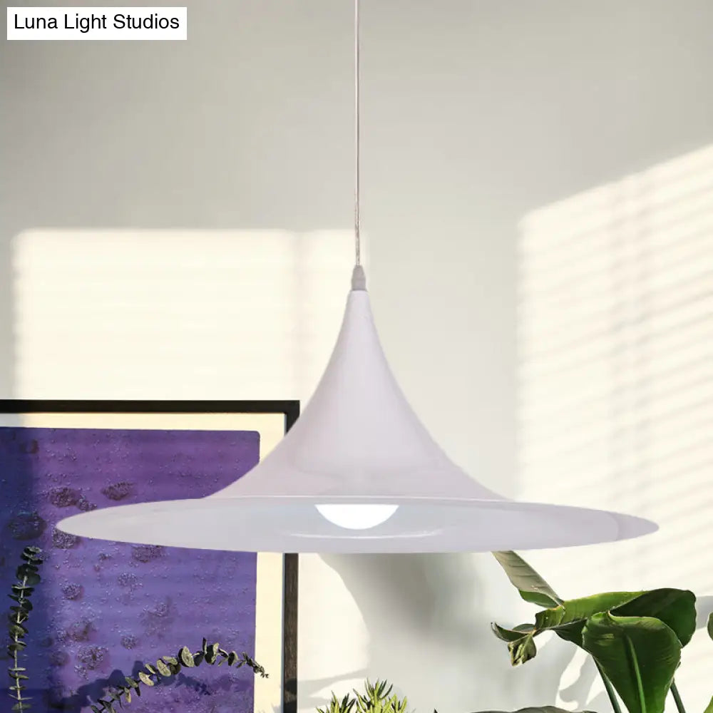 Minimalist White Trumpet Pendant Light For Dining Room - Single Bulb Aluminum Ceiling Fixture