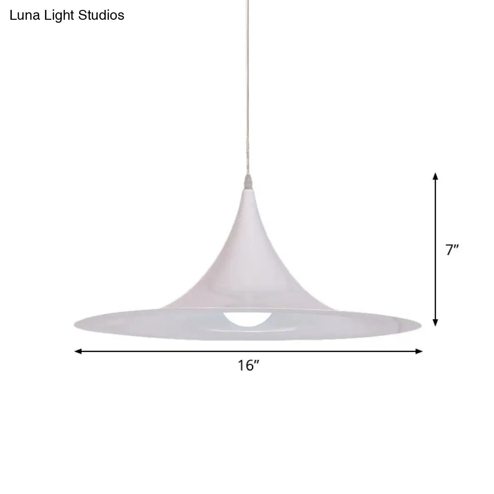 Minimalist White Trumpet Pendant Light For Dining Room - Single Bulb Aluminum Ceiling Fixture