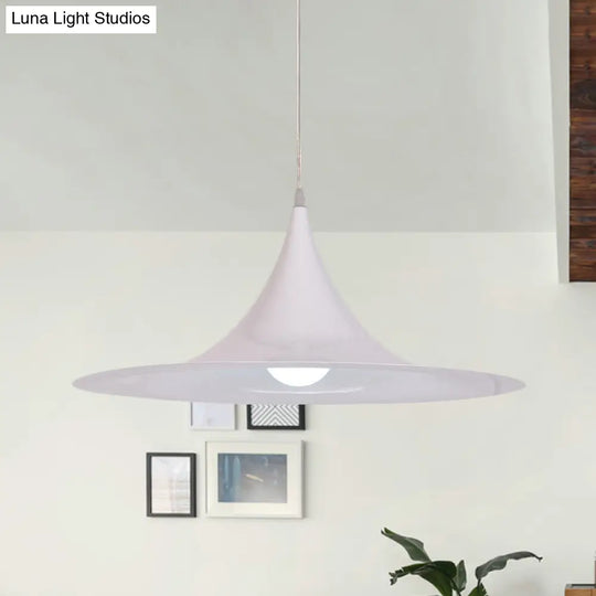 Minimalist White Trumpet Pendant Light – Aluminum 1 Bulb Hanging Ceiling For Dining Room