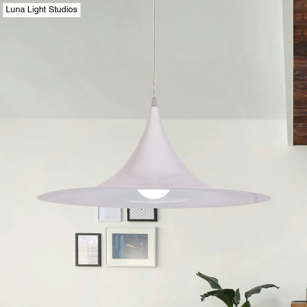 Minimalist White Trumpet Pendant Light For Dining Room - Single Bulb Aluminum Ceiling Fixture