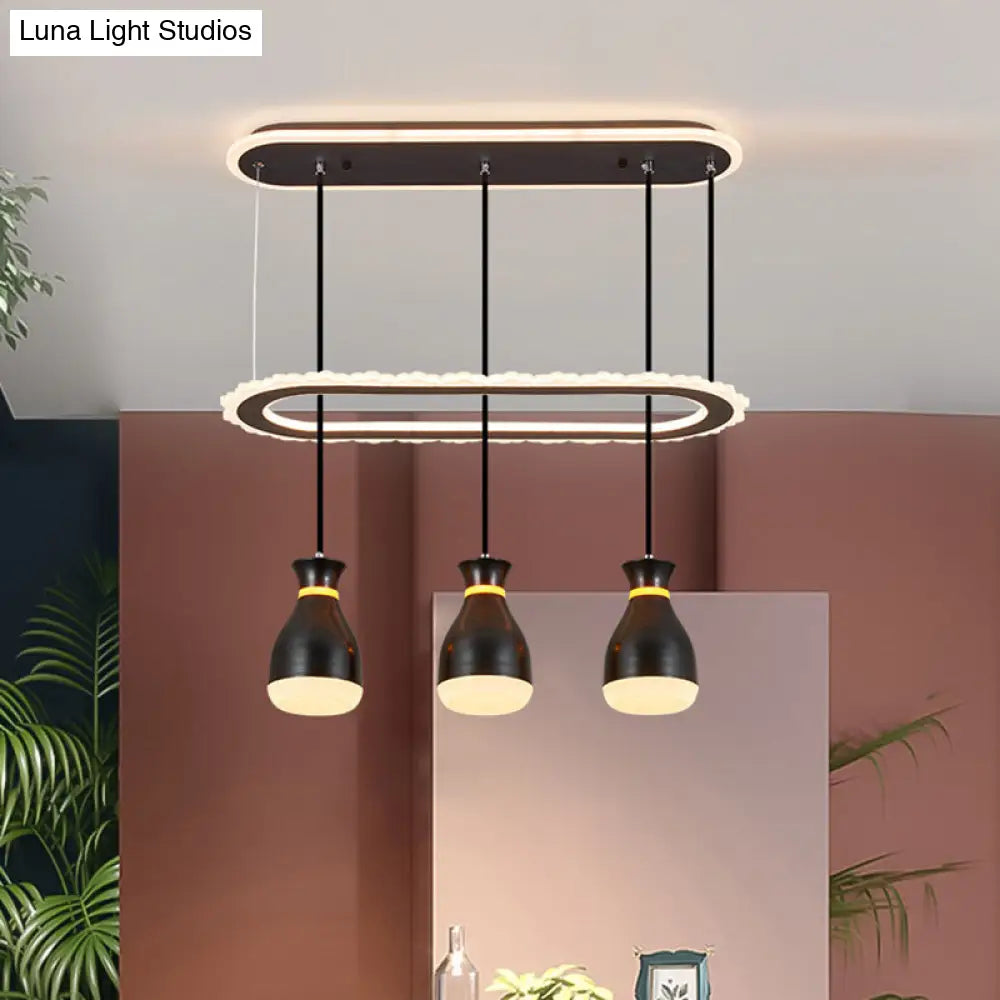 Minimalist Led Multi Light Pendant With Oval Ring Shelf For Dining Room - Wine Jar Ceiling Fixture