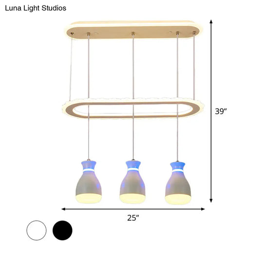 Minimalist Led Multi Light Pendant With Oval Ring Shelf For Dining Room - Wine Jar Ceiling Fixture