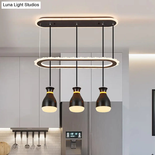 Minimalist Led Multi Light Pendant With Oval Ring Shelf For Dining Room - Wine Jar Ceiling Fixture