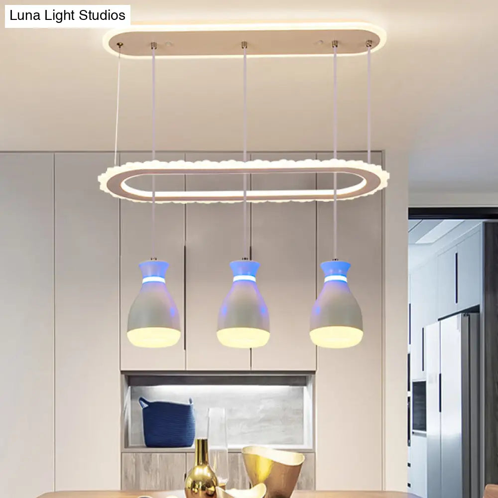 Minimalist Led Multi Light Pendant With Oval Ring Shelf For Dining Room - Wine Jar Ceiling Fixture