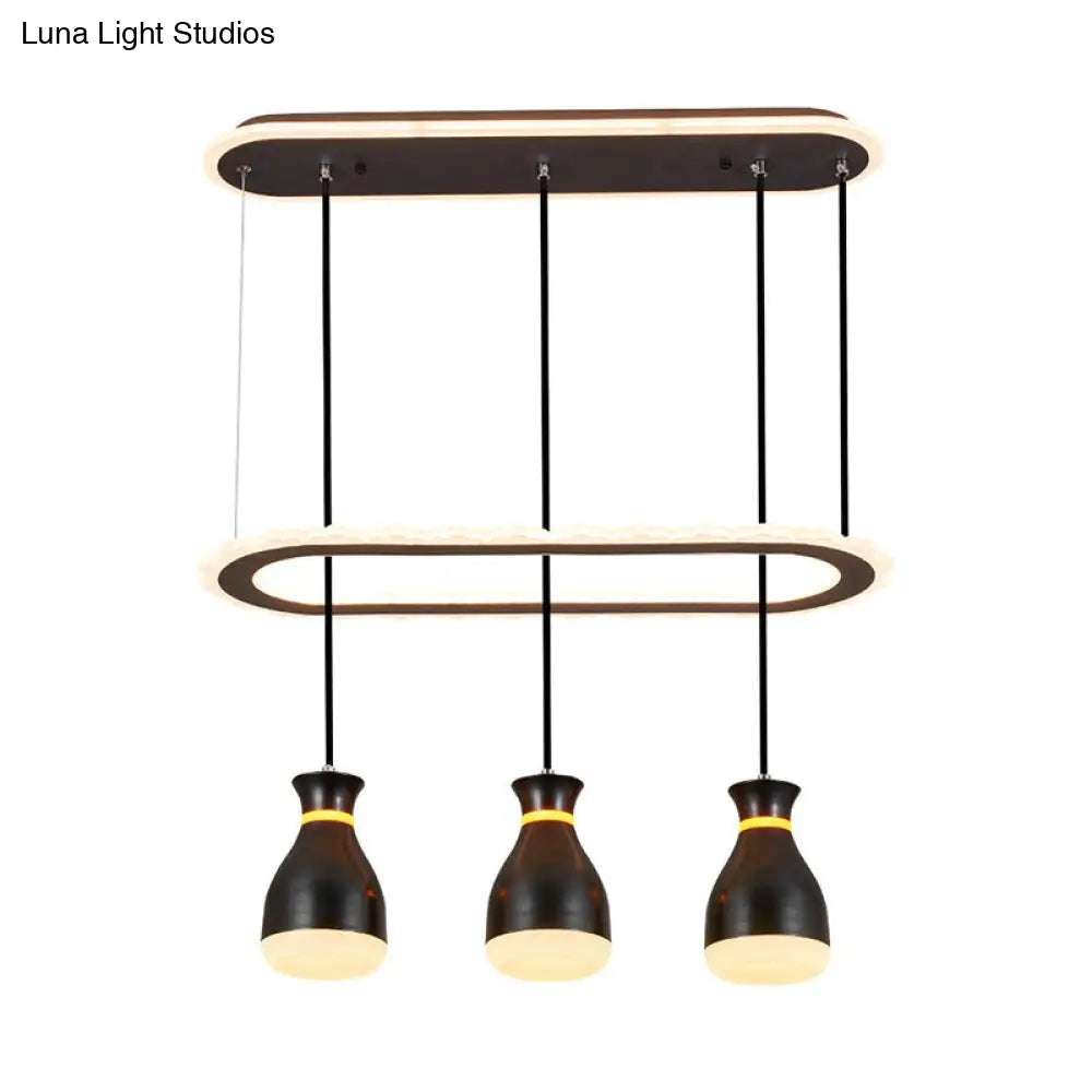 Minimalist Led Multi Light Pendant With Oval Ring Shelf For Dining Room - Wine Jar Ceiling Fixture