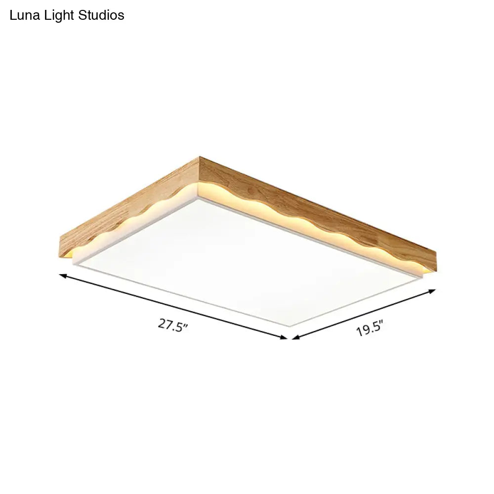Minimalist Wood Beige Led Ceiling Light For Bedroom - Rectangular/Square Shapes In White/Warm With