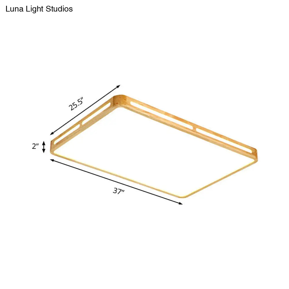 Minimalist Wood Beige Led Flush Mount Lamp For Bedroom - 25.5/37.5 Wide Rectangle Ceiling Light