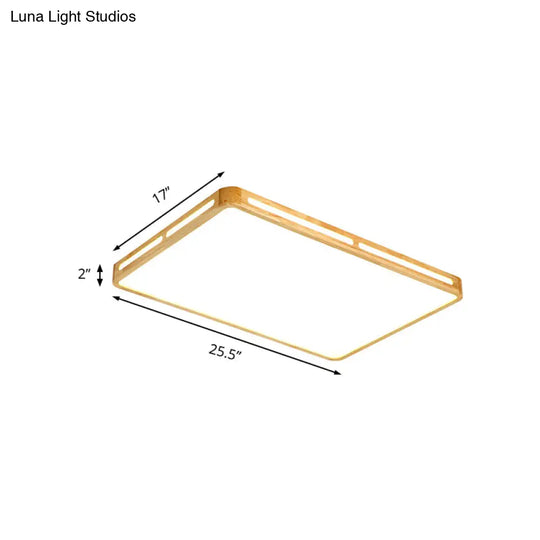 Minimalist Wood Beige Led Flush Mount Lamp For Bedroom - 25.5/37.5 Wide Rectangle Ceiling Light