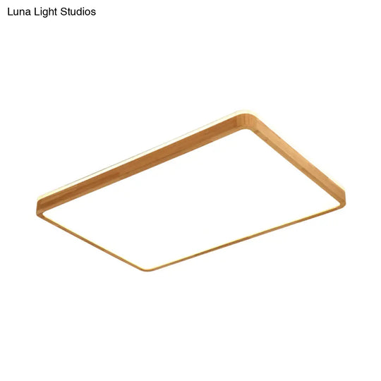 Minimalist Wood Ceiling Lamp Led Flushmount Lighting In Beige Square/Oblong Shape 17/21/25.5 Length