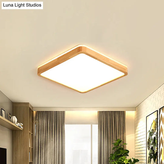 Minimalist Wood Ceiling Lamp Led Flushmount Lighting In Beige Square/Oblong Shape