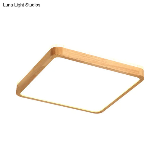 Minimalist Wood Ceiling Lamp Led Flushmount Lighting In Beige Square/Oblong Shape 17/21/25.5 Length