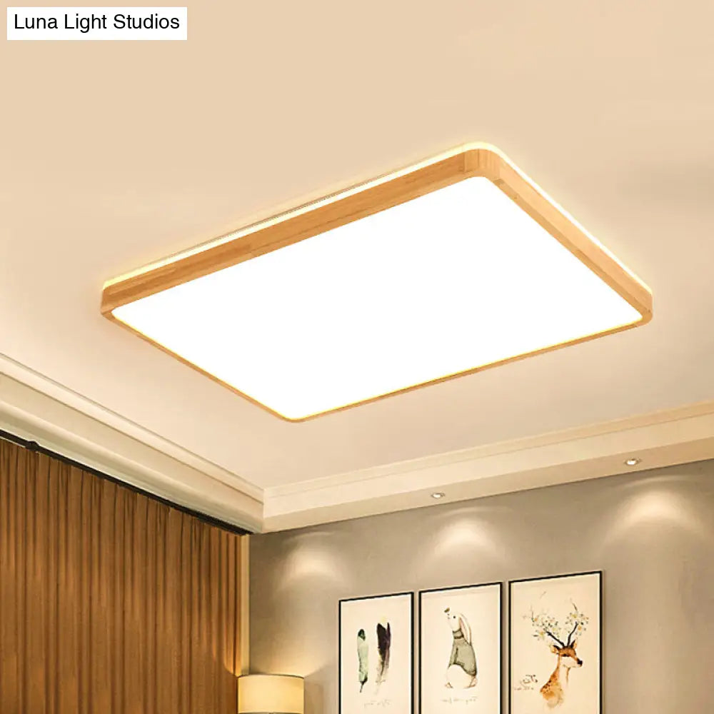 Minimalist Wood Ceiling Lamp Led Flushmount Lighting In Beige Square/Oblong Shape 17/21/25.5 Length