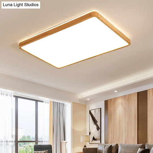 Minimalist Wood Ceiling Lamp Led Flushmount Lighting In Beige Square/Oblong Shape