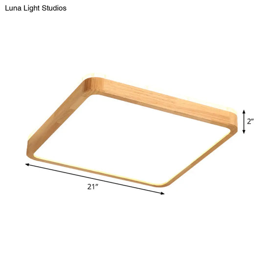 Minimalist Wood Ceiling Lamp Led Flushmount Lighting In Beige Square/Oblong Shape