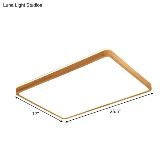 Minimalist Wood Ceiling Lamp Led Flushmount Lighting In Beige Square/Oblong Shape