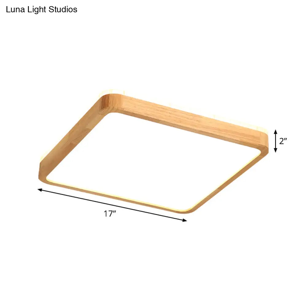 Minimalist Wood Ceiling Lamp Led Flushmount Lighting In Beige Square/Oblong Shape