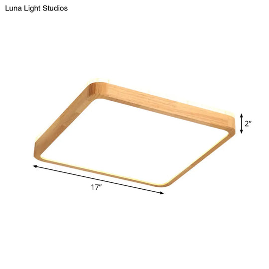 Minimalist Wood Ceiling Lamp Led Flushmount Lighting In Beige Square/Oblong Shape