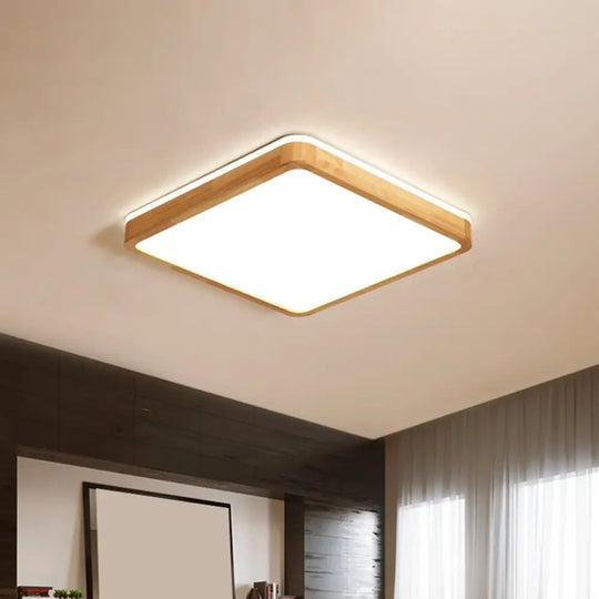 Minimalist Wood Ceiling Lamp Led Flushmount Lighting In Beige Square/Oblong Shape