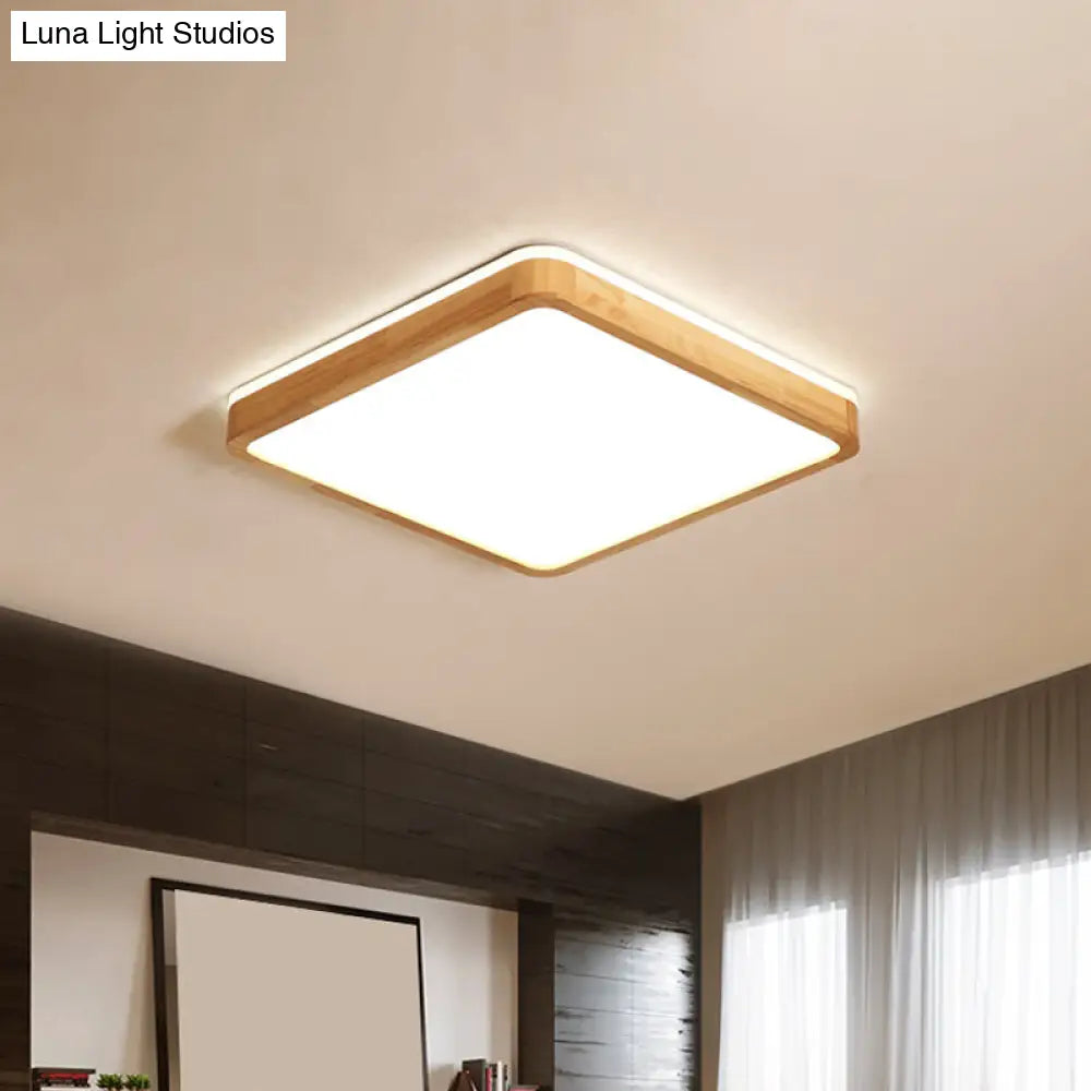 Minimalist Wood Ceiling Lamp Led Flushmount Lighting In Beige Square/Oblong Shape 17/21/25.5 Length