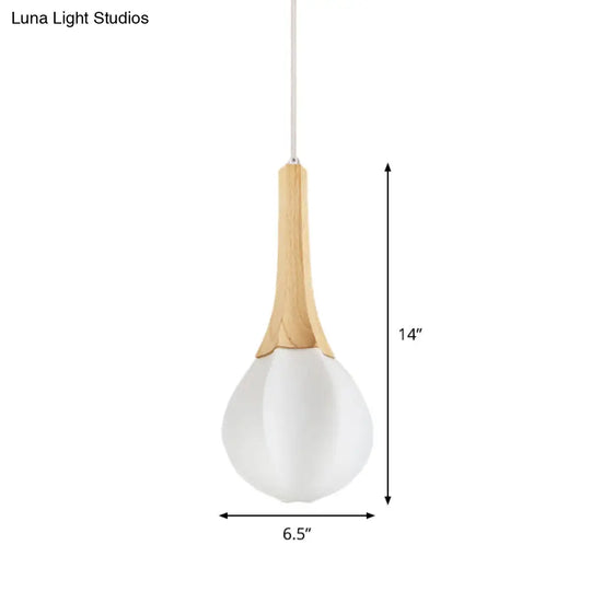 Minimalist Wood Ceiling Lamp With Milk White Glass Prismatic Teardrop Pendant And 1 Light Suspension