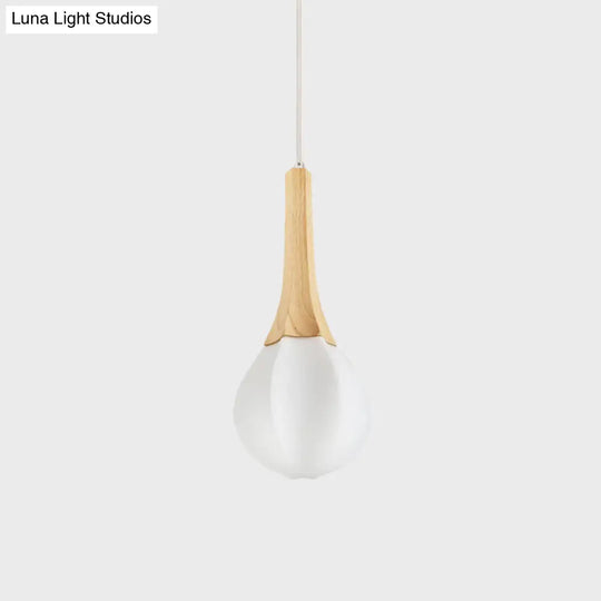 Minimalist Wood Ceiling Pendant Light With Milk White Glass Prismatic Teardrop - 1-Light Suspension