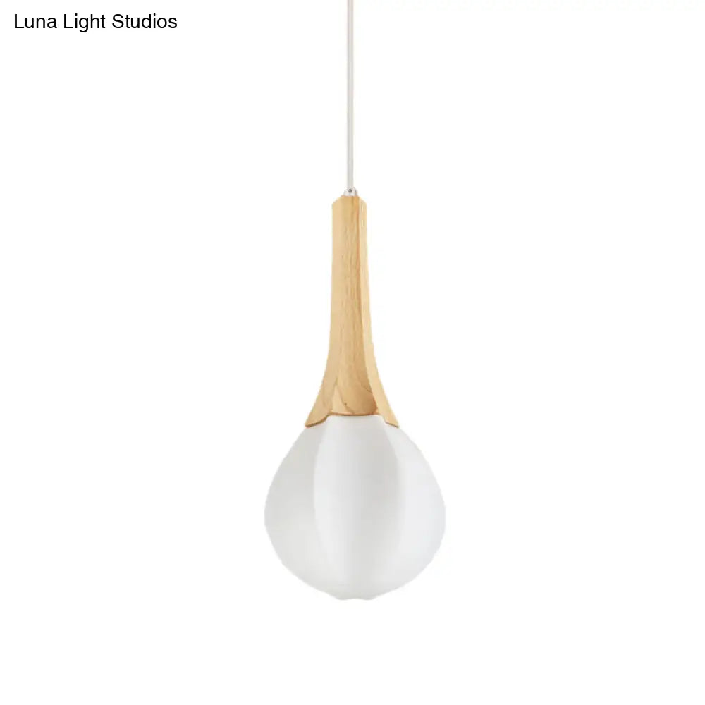 Minimalist Wood Ceiling Pendant Light With Milk White Glass Prismatic Teardrop - 1-Light Suspension