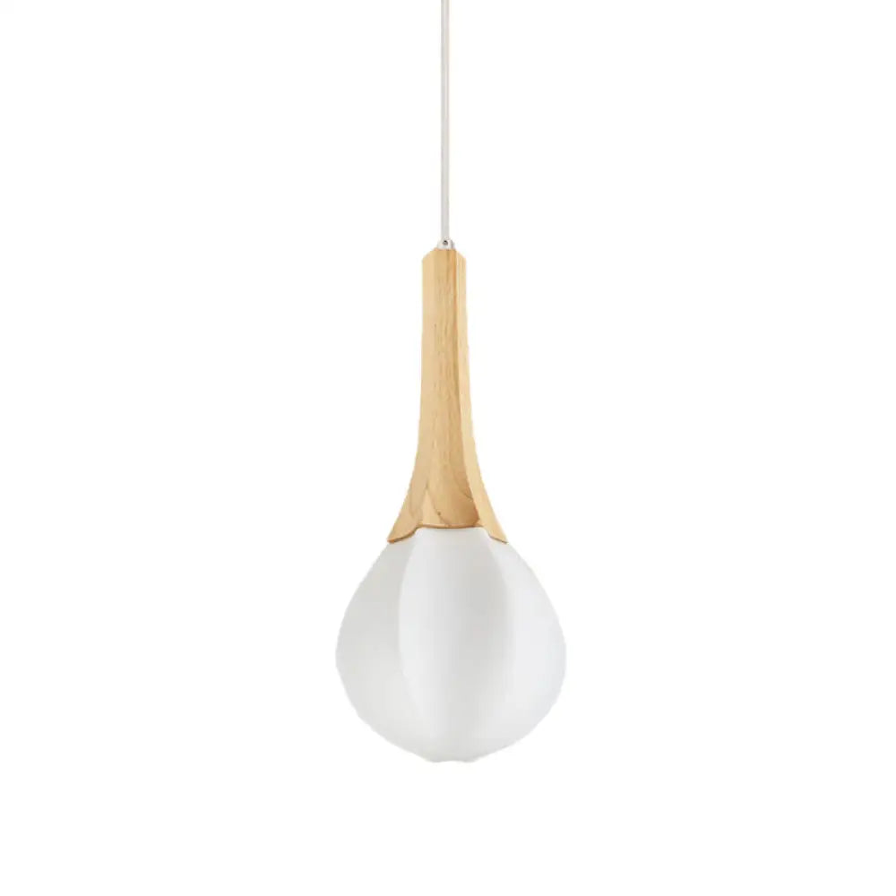 Minimalist Wood Ceiling Lamp With Milk White Glass Prismatic Teardrop Pendant And 1 Light Suspension