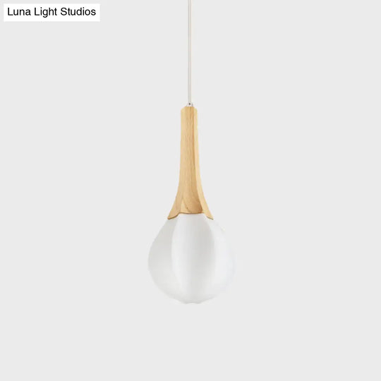 Minimalist Wood Ceiling Lamp With Milk White Glass Prismatic Teardrop Pendant And 1 Light Suspension