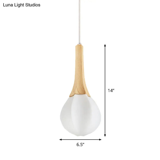 Minimalist Wood Ceiling Pendant Light With Milk White Glass Prismatic Teardrop - 1-Light Suspension